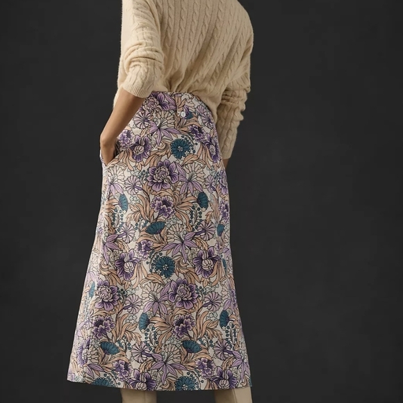 New Anthropologie Floral Corduroy Skirt in Cream and Purple Size XL - Picture 2 of 7